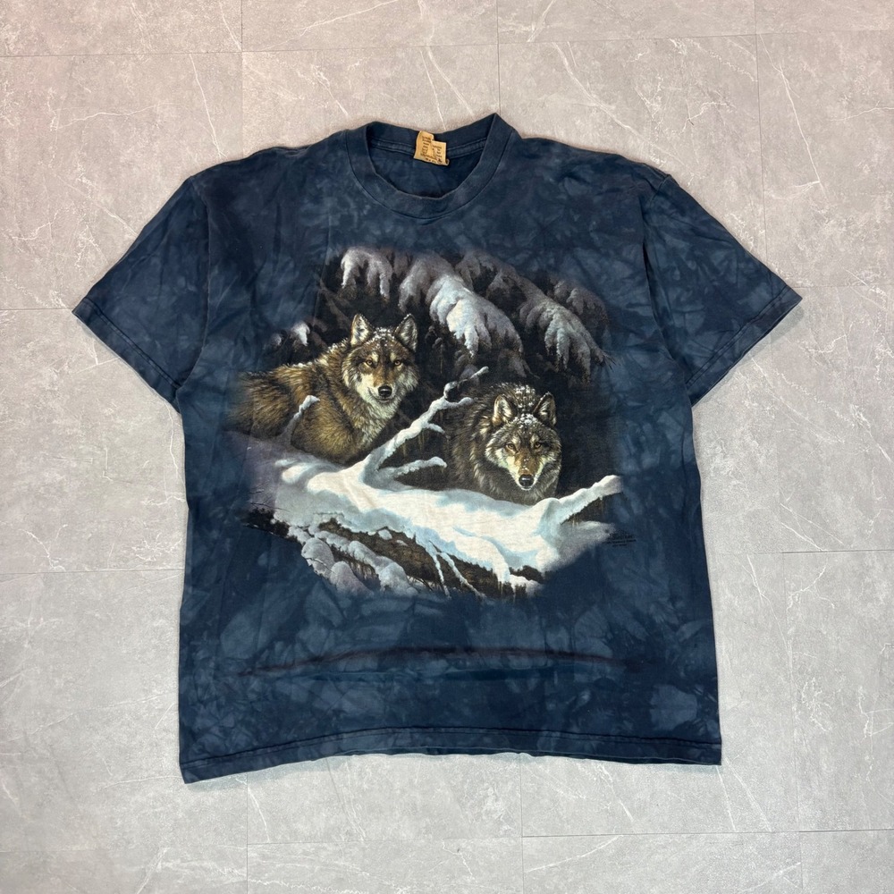 The Mountain Vintage Wolf Graphic TShirt XL Blue Tie Dye Nature Animals USA Made